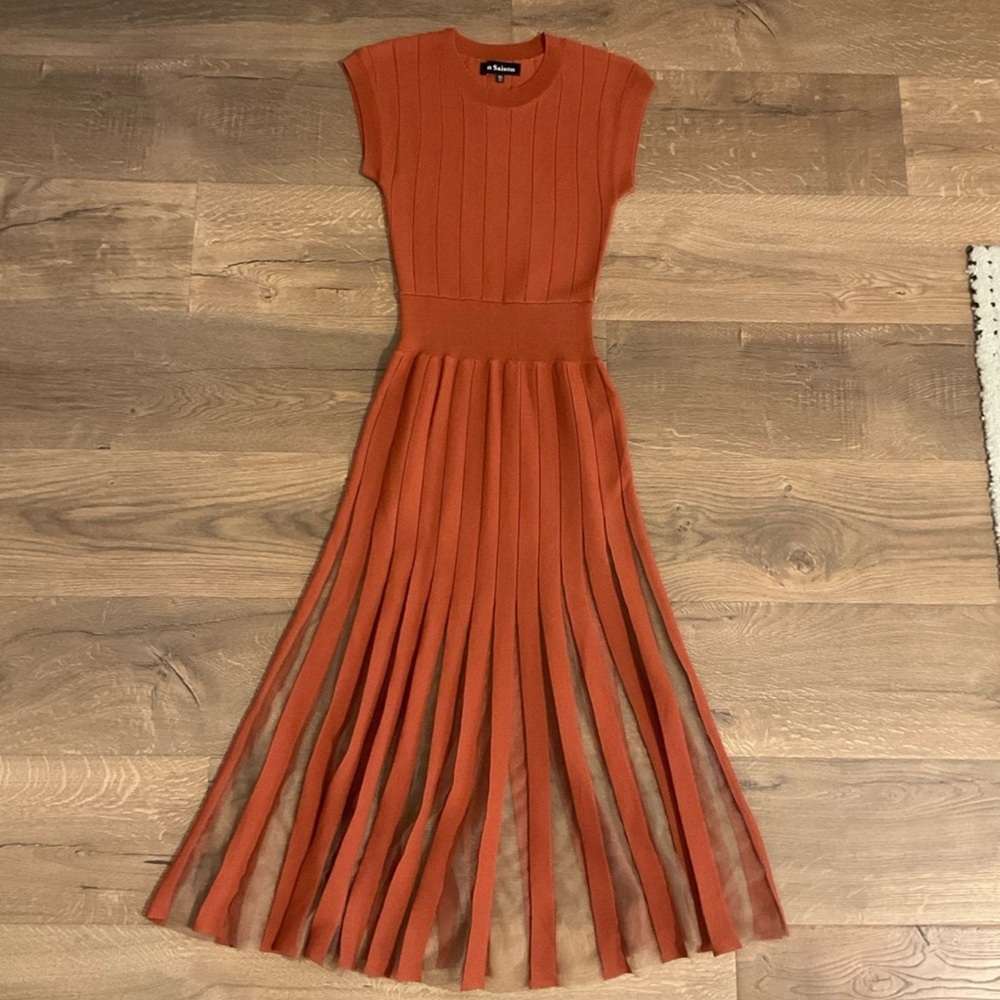 En Saison Brianna cap sleeve rust midi dress with pleated skirt, XS - Picture 4 of 11
